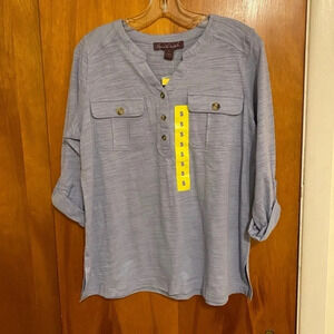 Gloria Vanderbilt Women’s Blouse Top w/Roll Tab Sleeves Blue, Size Small